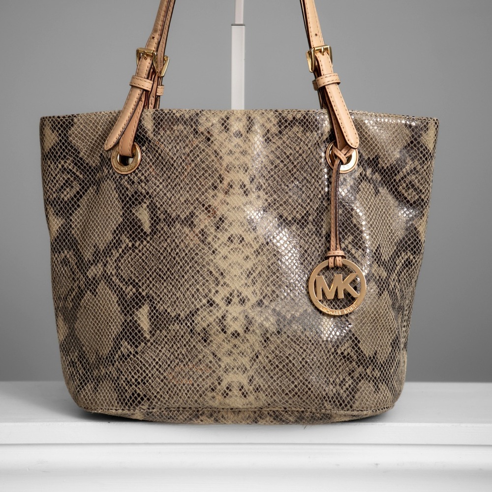 Michael Kors Snakeskin Embossed Leather Shoulder Bag Chic MK Purse Exotic Glam